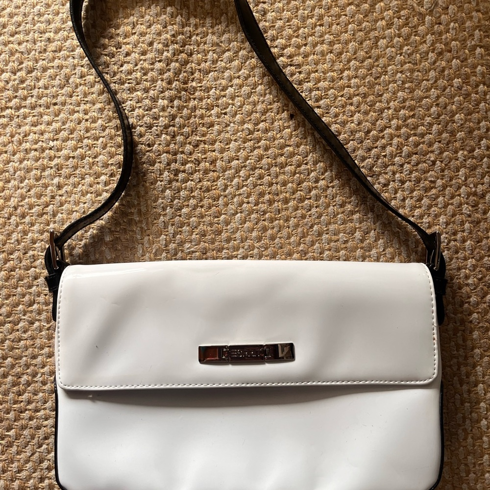 Vintage 90s Esprit White & Black Patent Leather Shoulder Bag